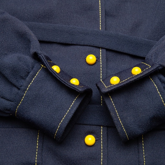 Vintage 70s Blue Leisure Jacket Shirt Blazer Button Down Pockets Polyester S/M - Picture 12 of 14